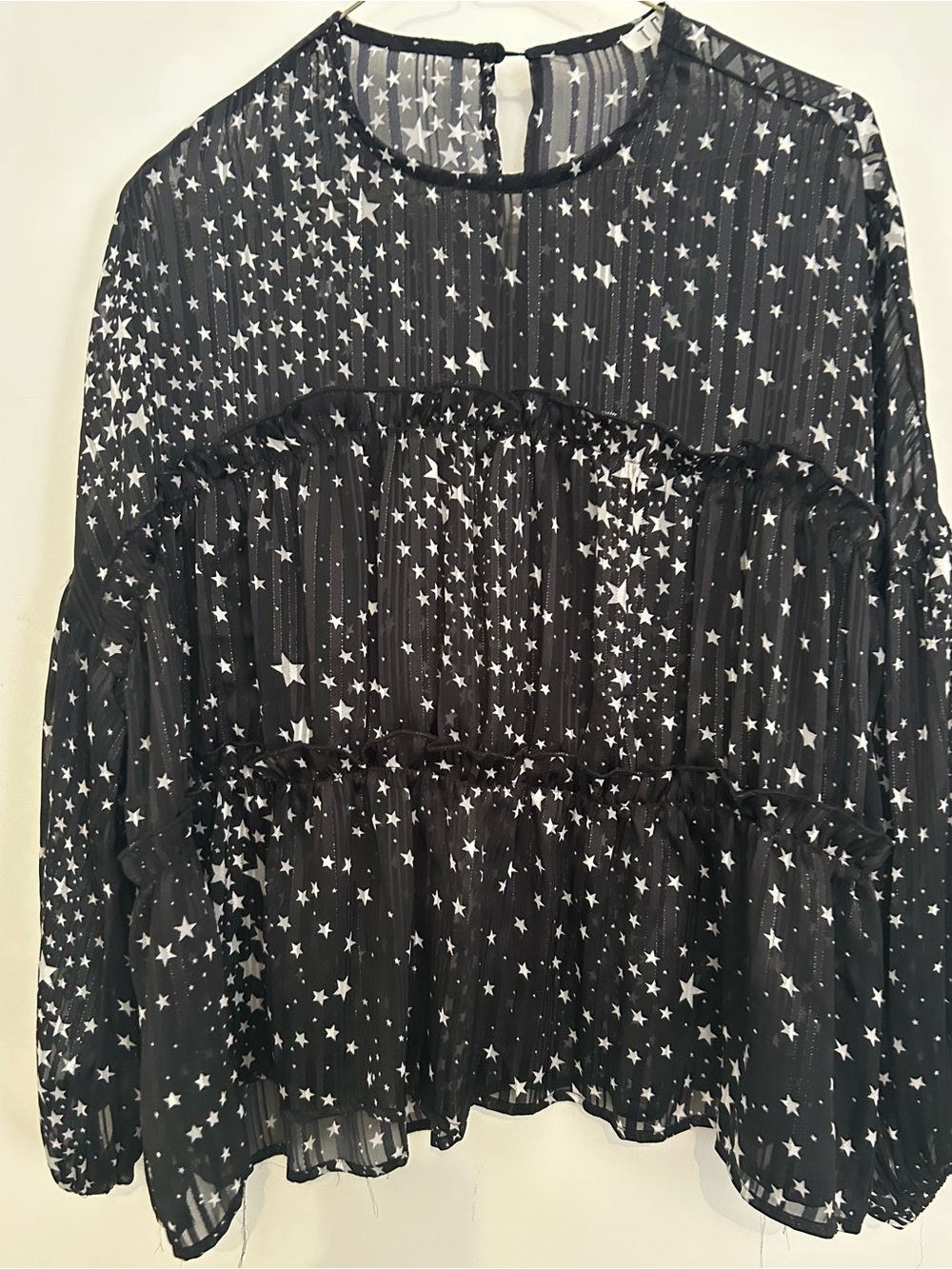 Star Print Sheer Black Women's Blouse
